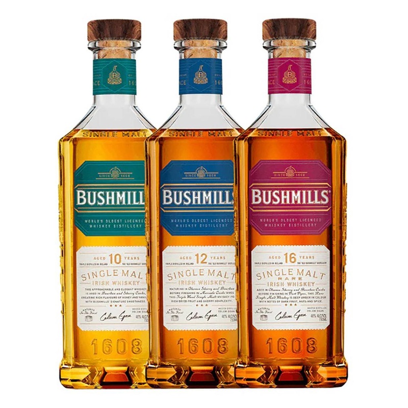 Bushmills 10 - 12 - 16 Year Irish Whiskey 3-Pack Combo