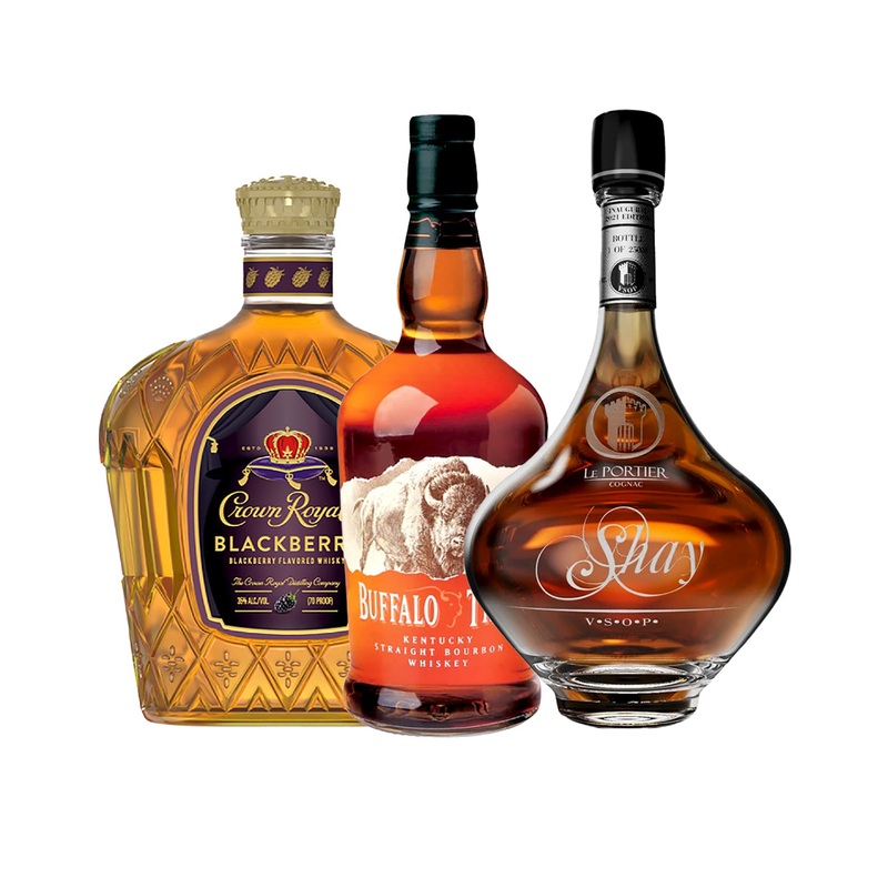 Buffalo Trace, Shay VSOP & Crown Blackberry 3-Bottle Combo