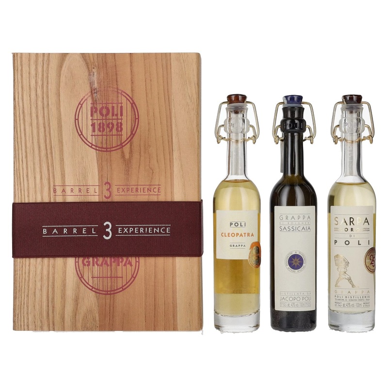 Poli Grappa Baby Pack ORO 40% Vol. 3x0,1l in wooden box