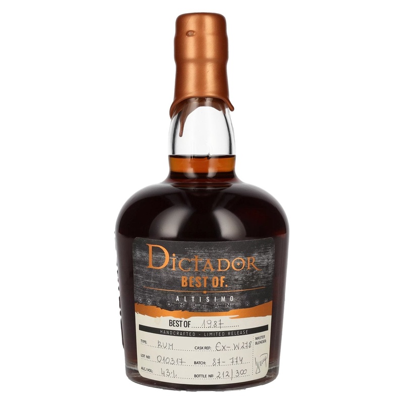 Dictador BEST OF 1987 ALTISIMO Colombian Rum 30YO/010317/EX-W278 43% Vol. 0,7l