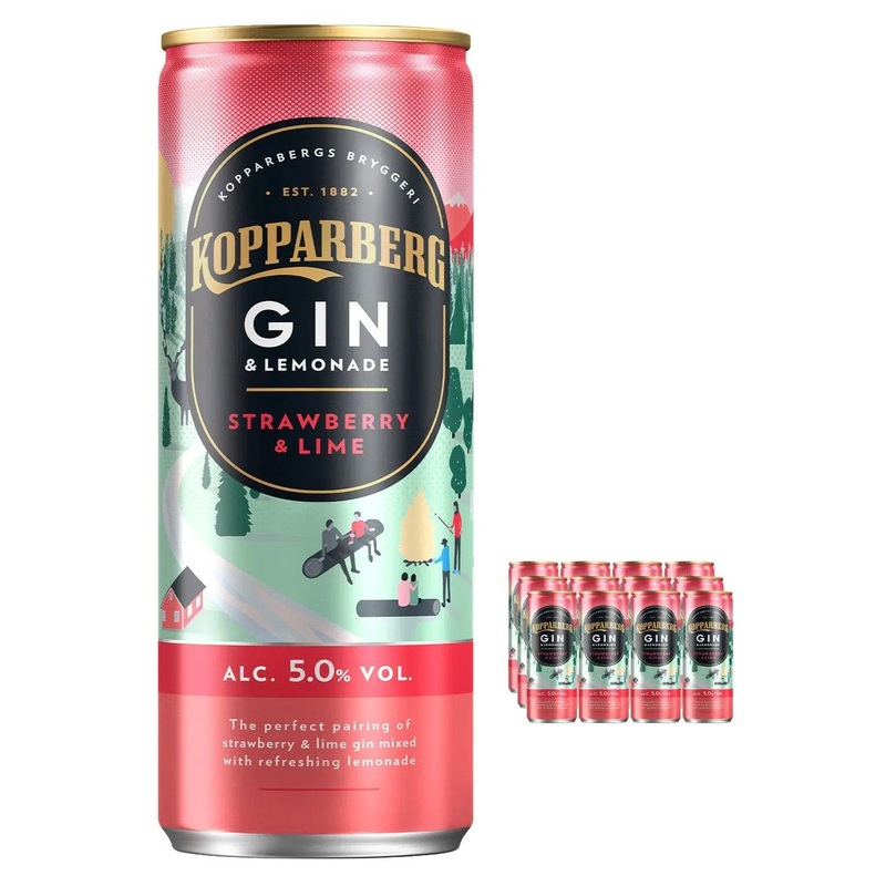 Kopparberg Strawberry & Lime Gin and Lemonade Premixed Can, 12 x 250 ml