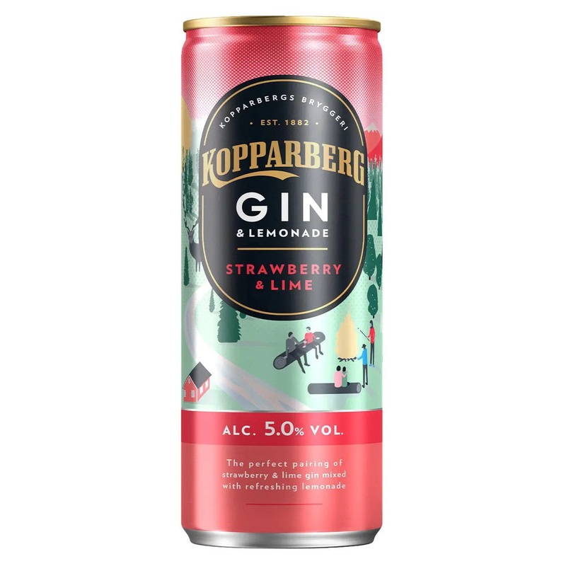 Kopparberg Strawberry & Lime Gin and Lemonade Premixed Can, 250 ml