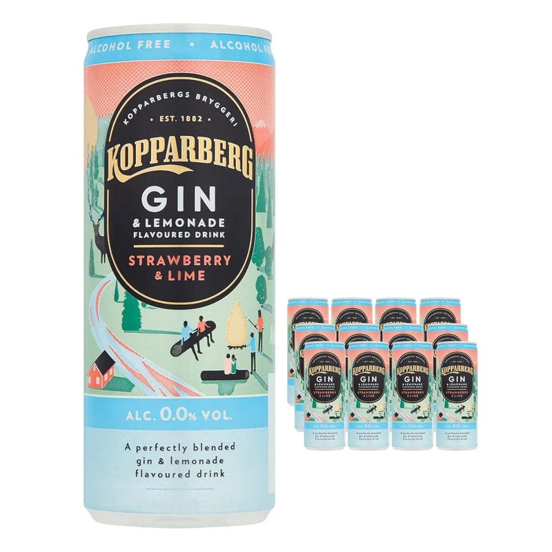 Kopparberg Alcohol Free Strawberry & Lime Gin and Lemonade Premixed Can Multipack, 12 x 250 ml