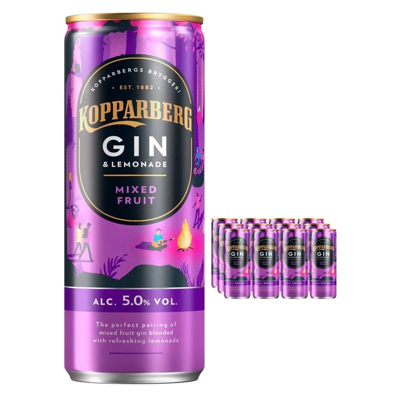 Kopparberg Mixed Fruit Gin and Lemonade Premixed Can Multipack, 12 x 250 ml