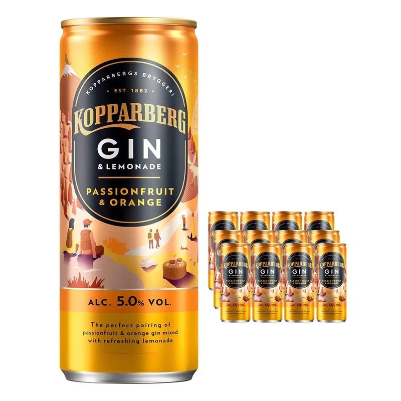 Kopparberg Passionfruit & Orange Gin and Lemonade Premixed Can Multipack, 12 x 250 ml