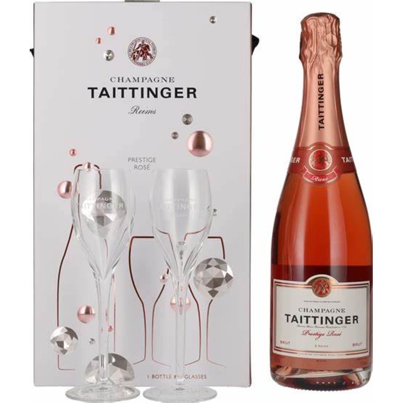 Taittinger Champagne Rose Gift Box 2 Glasses
