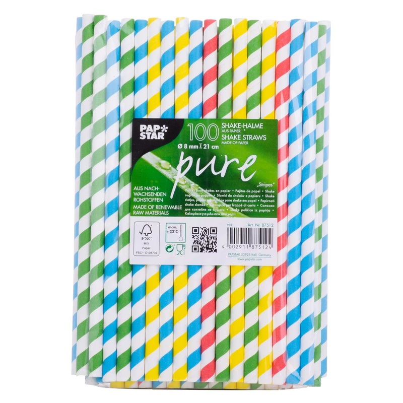 Paper drinking straws, assorted colors, 21 cm, 100 pieces