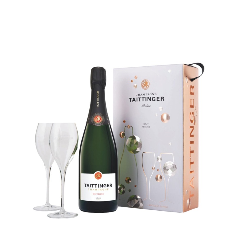 Taittinger Brut Reserve Gift Set with 2 Flutes, 75 cl