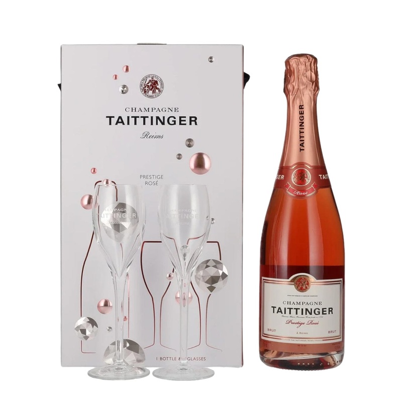 Taittinger Rose Brut Gift Set with 2 Flutes, 75 cl