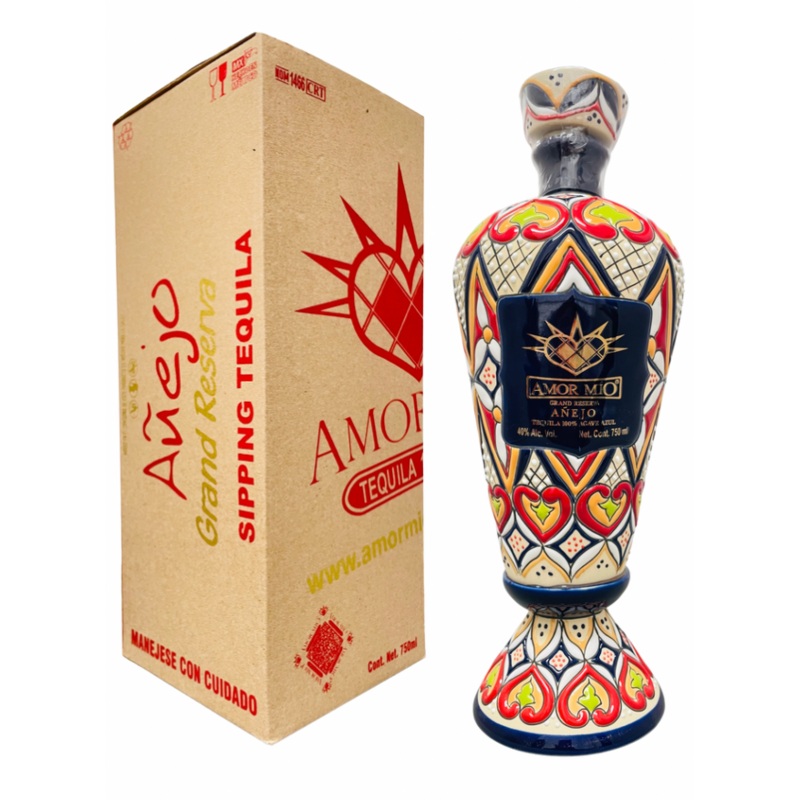 Amor Mio Gran Reserva Aejo Ceramic Bottle Hand Painted  750 ML