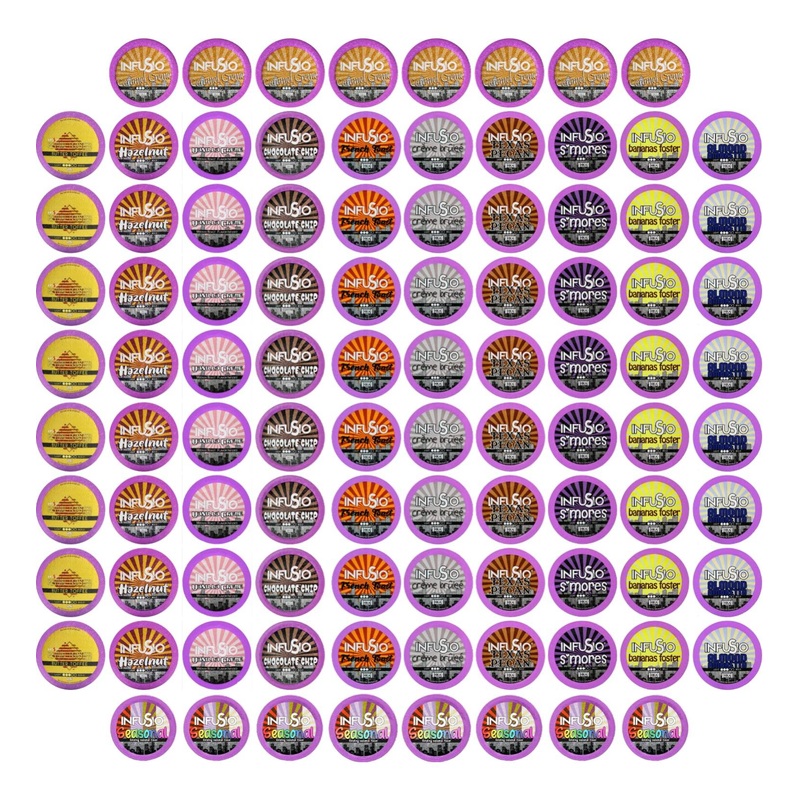 InfuSio Premium Roasted Coffee Variety Pack - 96 Count Flavored Pods for Keurig K Cup Brewers