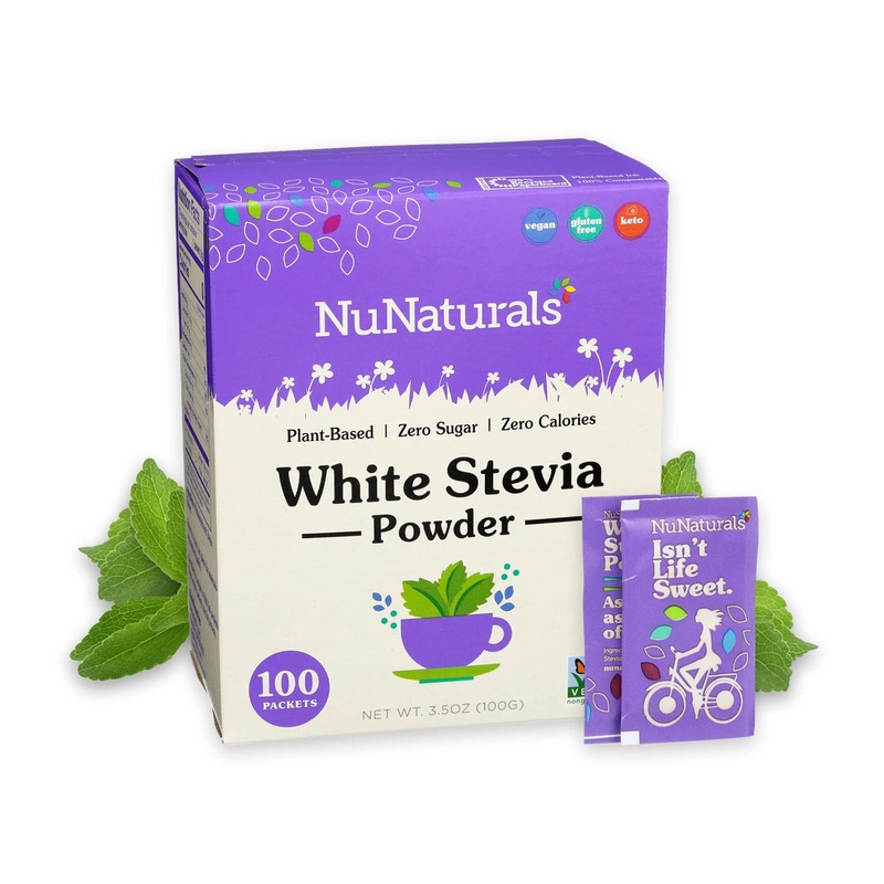 NuNaturals NuStevia White Stevia Powder - 100 Packets (3.5 oz) - Natural Sweetener