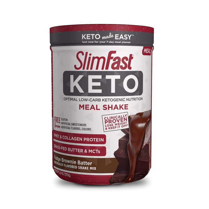 SlimFast Keto Meal Replacement Powder - Fudge Brownie Batter, Low Carb with Whey & Collagen Protein, 10 Servings (Pack of 1)